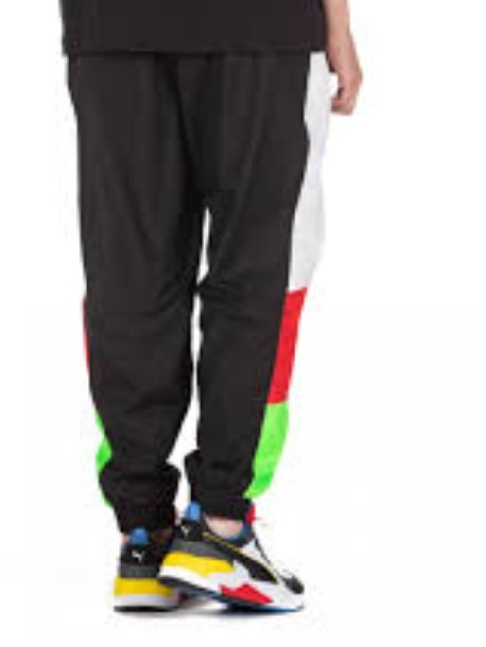 Puma Men’s Black Cargo Track Pants with Red, White & Neon Green Panels